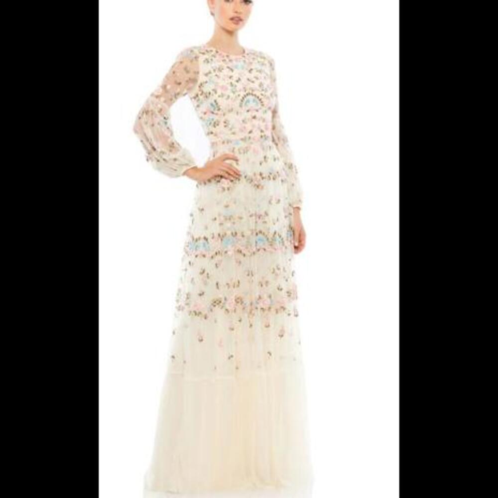 (6) New EMBROIDERED BLOUSON SLEEVE GOWN MSRP $798, Sz 14